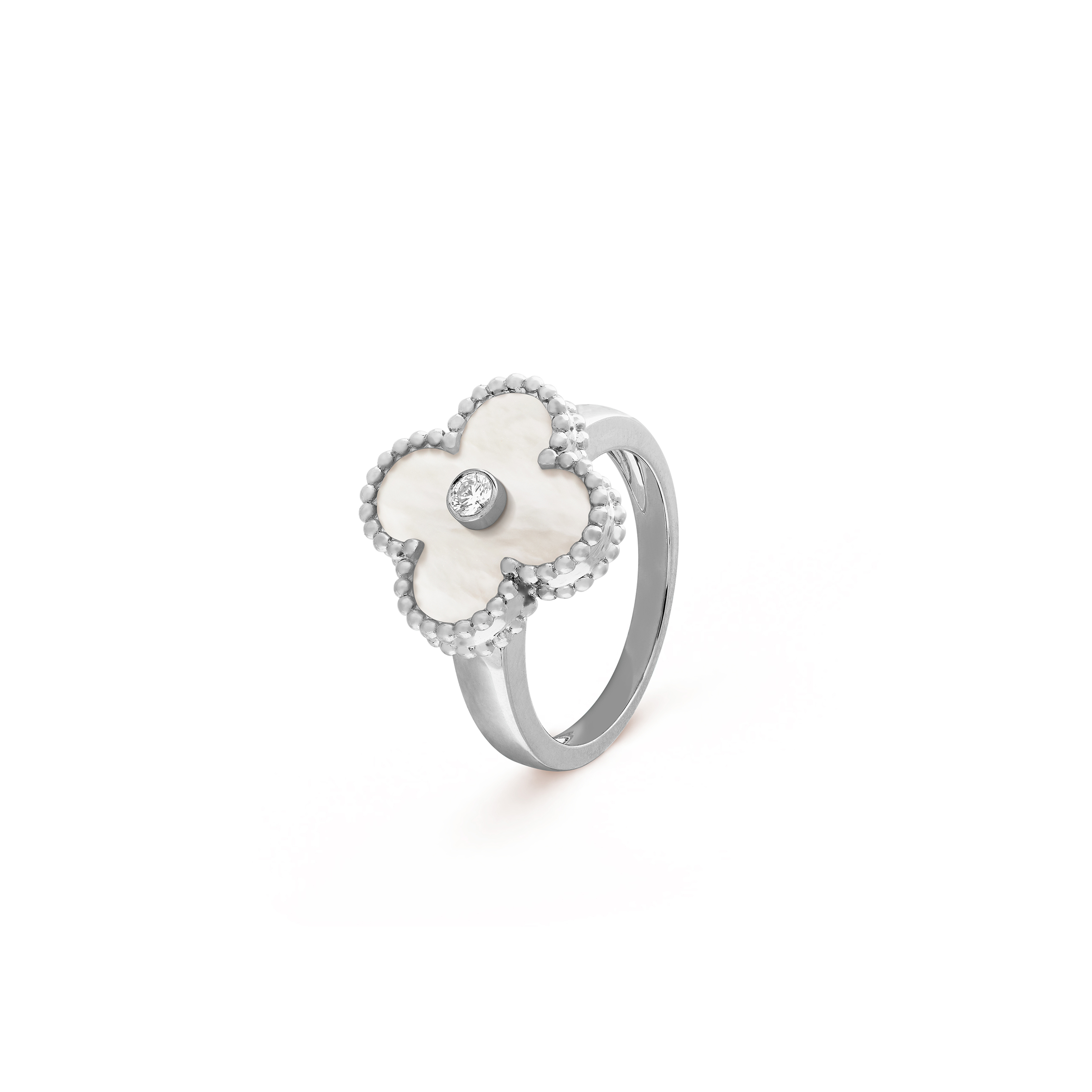V*N CL*F arpels vintage alhambra ring - white gold, diamond, mother-of-pearl  vcarf48900
